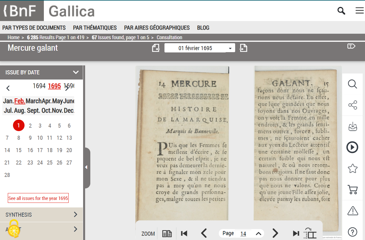gallica screenshot of the mercure galant